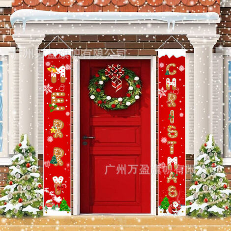 2 pièces de distiques de Noël, décorations extérieures, drapeaux extérieurs, tissu à suspendre avec lettres en pain d'épices, décoration d'ambiance festive, drapeau suspendu 180 cm x 30 cm, tissu poly (1/4)