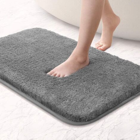 Tapis de Bain Absorbant Antidérapant Extra Epais de Douche pour Salle de Bain Tapis de Sol Chenille Lavable en Machine (Gris, 60x90cm) (1/5)