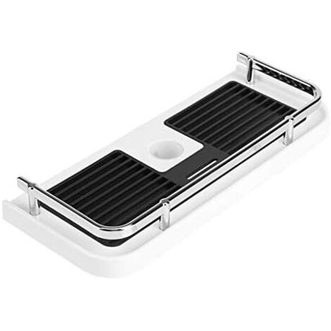 Sans Perçage Étagère de Douche pour Rail de Douche,Réglable Tablette Barre de Douche, Organiseur de Salle de Bain pour Shampooing Savon avec 2 Crochets, Pour 22-25mm Rail (1/5)