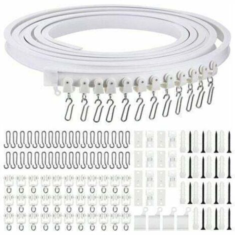Rail de rideau incurvé au plafond pliable de 5 mètres Rail de rideau incurvé flexible pour rail de rideau souple pour rail de rideau avec crochets de rideau en métal, séparateur de pièce pour rideaux (1/4)