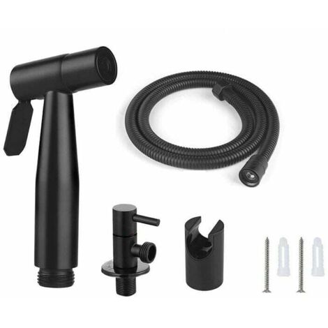 Kit de douchette WC comprenant un tuyau de 1,5 m et un support avec adaptateurs G1/2, couleur noire. (1/4)