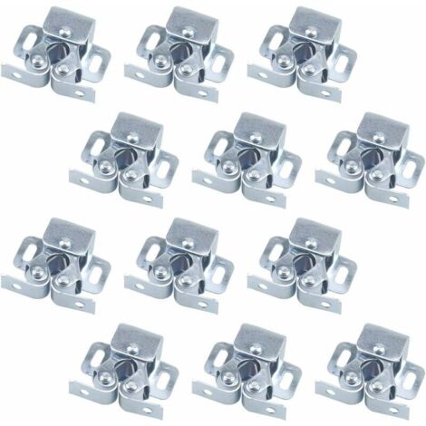 12PCS Fermetures de Porte, Ferme-portes, Fermetures à Double Galet pour Porte battante de Meuble, Loquet Porte d'armoire Double Rouleau Catch Loquet de Porte de Placard Catch (Argent) (1/4)