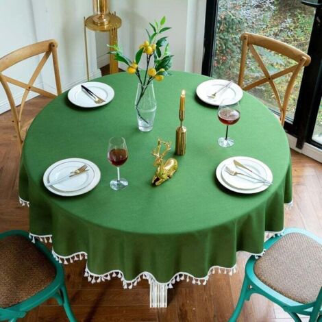Nappe À Franges Lavable En Coton Et Chanvre - Couleur Unie Pour L'Extérieur Et L'Intérieur (Vert, 140 Cm (55 ") (1/4)