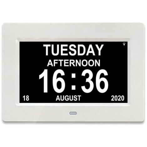 Horloge 7 pouces LCD calendrier numérique date et heure horloge pour les parents (blanc) (1/4)