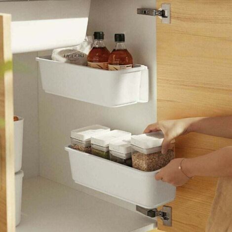 Baffect Lot De 2 Paniers De Rangement Coulissants Coulissants En Plastique Pour Cuisine, Salle De Bain, Sous évier (blanc