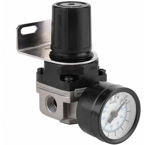 Régulateur de pression d'air, AR2000 G1 / 4 Compresseur à Commande Pneumatique avec Manomètre, 1/4" Soupape Jauge Réglable de Pression d'Air en Alliage d'aluminium avec Support (1/4)