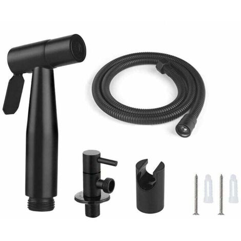 Ensemble de douche de toilette comprenant un flexible de 1,5 m et un support avec adaptateurs G1/2, couleur noir. (1/4)