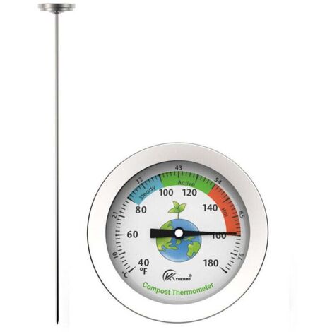 Thermomètre à compost AIPERQ - Thermomètre à cadran en acier inoxydable pour compostage domestique et de jardin - Cadran C et F de 54 mm de diamètre, accélérateur de sonde de température de 500 mm (1/4)