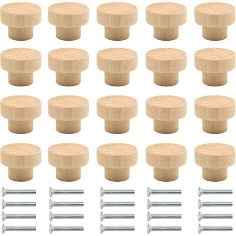 AIPERQ Lot de 20 poignées de meubles en bois naturel, boutons ronds pour armoires, portes et tiroirs