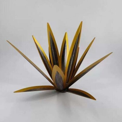 Ornement de jardin en métal représentant une plante d'agave - Sculpture rustique en métal - Statue de jardin rustique - 35 cm, 9 feuilles (jaune) (1/4)