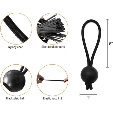 20 Cordons élastiques à Billes - Élastiques Résistants Pour Tente, Tenue, Blanc