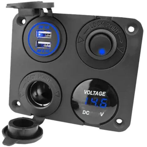 Prise allume-cigare, double port USB 4.2A, prise DC 12V, interrupteur et affichage LED Voltmètre Prise courant chargeur voiture étanche pour voiture 12V/24V, bateaux et marine, moto,camion,SUV, UTV (1/5)