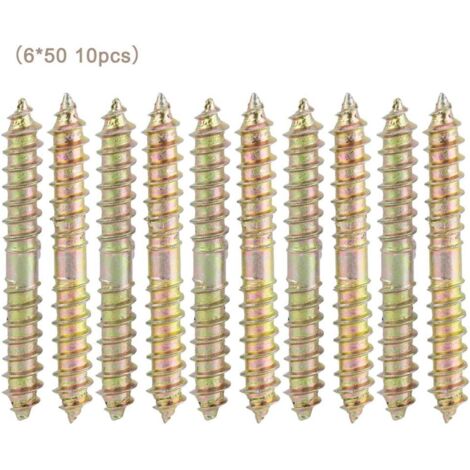 10pcs Vis à Tête Cylindrique à Double Terminé Goujon Vis de Filetage Autotaraudeuse Boulons Filetés À Bois Mobilier Connecteur Goujons Tiges 6 50mm (1/5)