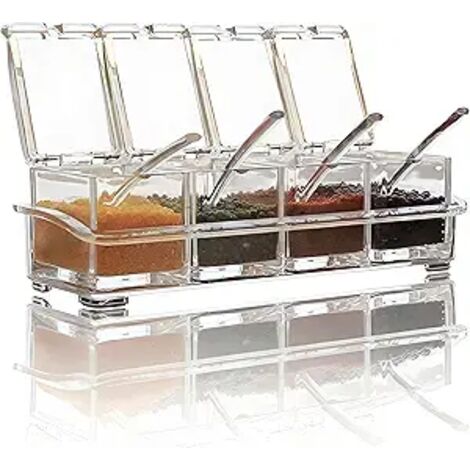 1Pcs Récipient à épices Transparent en Acrylique Contenants Pot à épices Cuisine avec 4 Cuillères Bouteille à épices Bocaux à épices (1/4)