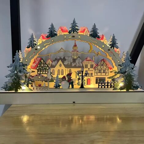 1 pc - Christmas wooden decorations LED wooden luminous Christmas village scene window display Creative Christmas gift - handmade wooden design and festive atmosphere (1/4)