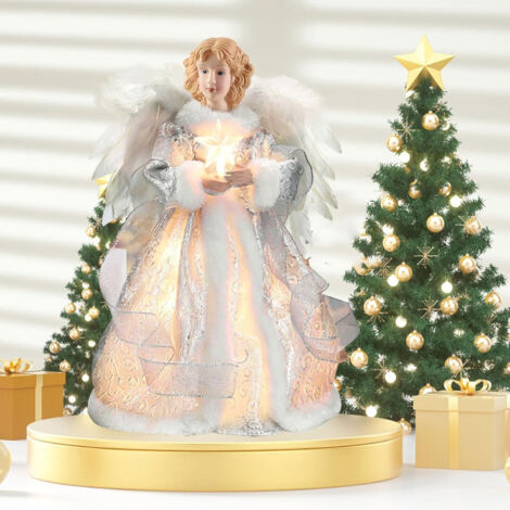 Cimier de sapin de Noël avec lumières, 32 cm, argenté