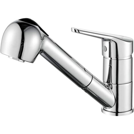 Mitigeur de cuisine extractible, robinet de cuisine avec douchette, mitigeur d'évier à bec bas, robinet d'évier de cuisine pivotant à 360°, chrome, argent (1/5)