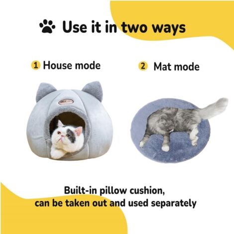 Panier Doudou Pour Chat En Forme De Grotte – Tissu Doux, Lavable, Taille M Ou L, Pour Hiver Et Intérieur - 11