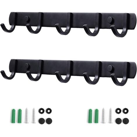 Porte Manteau Mural, Patères Porte Manteaux Design En Acier Inoxydable, Patères Salle De Bains Solide pour Chambre Bureau Noir (5 Hook, 2 Pièces) (1/5)