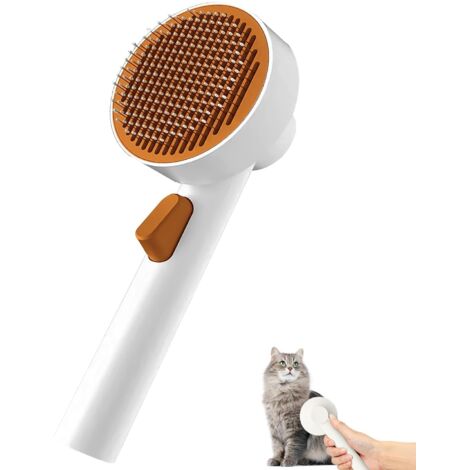 Brosse autonettoyante pour chiens et chats, déverrouillage par un seul bouton, brosse ronde, outil de toilettage doux pour la peau, convient aux chiens et aux chats, en particulier aux animaux à poils (1/4)