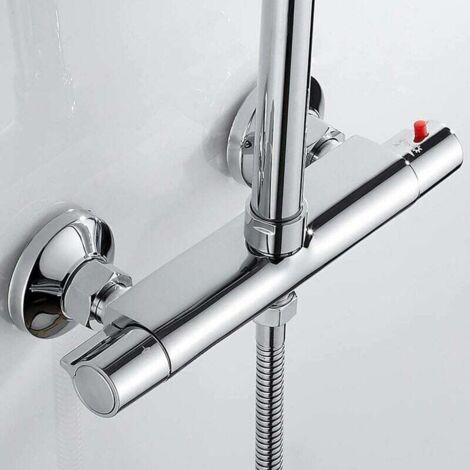 Mitigeur Thermostatique de Douche 2 Sorties Haute et Basse Robinet Mélangeur Anti-Brûlure en Laiton Chromé pour Salle de Bain Baignoire (1/4)