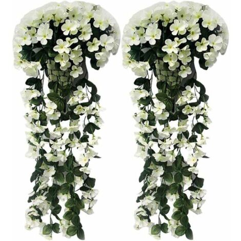 Vigne Artificielle Suspendue Réaliste Décoration de Mariage, Plante Artificiel Romantique Fleur décoratif Ornement de Fênetre Mur Faux Feuille Simulation Blanc 2PCS (1/5)