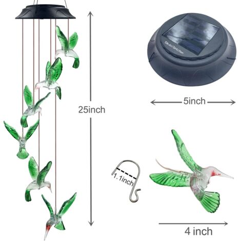 Carillon solaire colibri, cadeau d'anniversaire unique pour femme/maman/grand-mère, idées de jardinage originales (1/3)