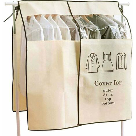 Housse de cintre beige 90 x 110 cm, anti-poussière et anti-humidité, avec fenêtre transparente. (1/4)
