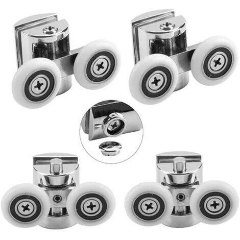 Missdong – Lot de 4 roulettes doubles 23 mm – Alliage de zinc et roulements en acier inoxydable – Pour porte de douche coulissante – Glissement silencieux