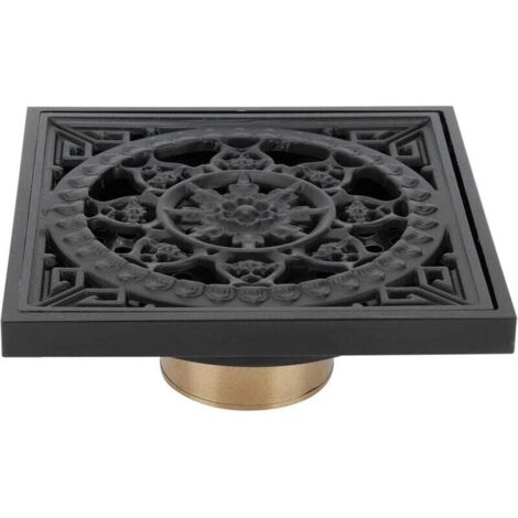 Siphon de sol noir 10 x 10 x 4 cm – Grille carrée avec filtre amovible – Grille de siphon de sol en cuivre pour cuisine, salle de bain, balcon (1/4)