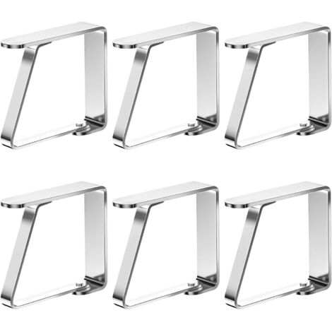 Lot de 6 pinces à nappe en acier inoxydable – Fixation pour tables jusqu'à 5 cm – Conception ajustable – Utilisation intérieure et extérieure (1/5)