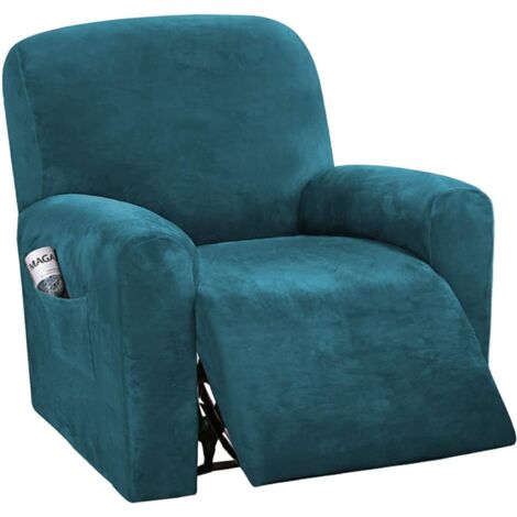 Housse de fauteuil relax extensible 4 pièces en velours doux – Antidérapant avec poche latérale – Lavable en machine – Pour canapé 27-37 pouces