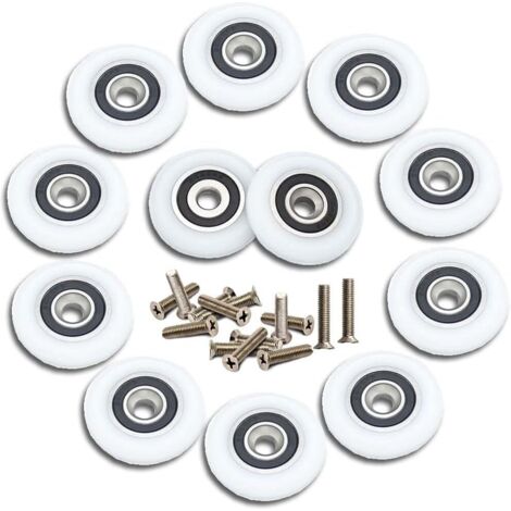 Missdong – Roulette porte coulissante de douche 23mm – Lot de 12 roulettes avec vis en acier inoxydable – Compatible portes en verre