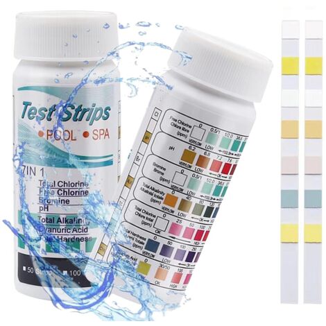 7 En 1 Bandelette Piscine,Bandelette De Test,7 En 1 Test De Qualité d'Eau,100 Bandelette Spa Et Piscine 7 En 1,Pour Tester Le Chlore,Chlore Libre,Ph,Taux De Brome,Dureté Et Plus Encore (1/5)