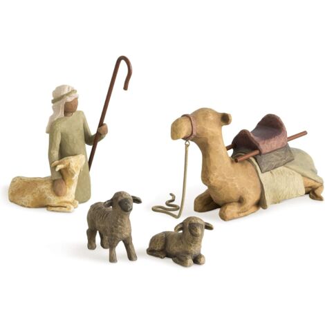 Petite Bergère, figurines de la Nativité sculptées et peintes à la main, ensemble de 3 pièces