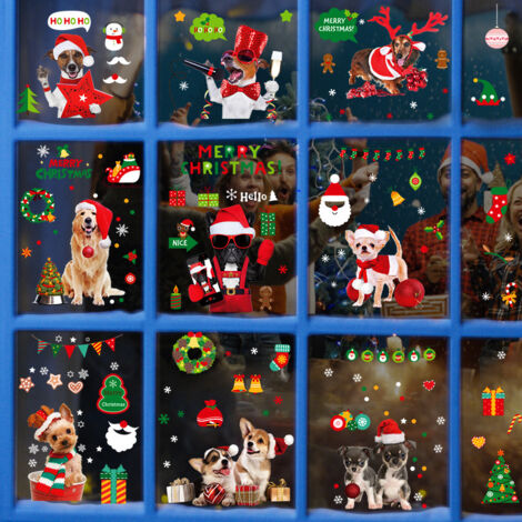 Stickers PVC Père Noël Autocollants Fenêtre Noël Réutilisables - Cerfs, Flocons, Sapins, En PVC Sans Résidu, Déco Hivernale Autocollants Fenêtre Famille