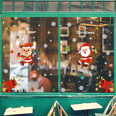 Décorations de Noël pour fenêtres : Père Noël en 3D, rennes, cloches Décorations de Noël pour fenêtres : Père Noël en 3D, rennes, cloches
