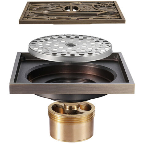Drain de sol en bronze pour salle de bain - Antique et unique - Drain de sol carré pour douche - Fleur sculptée - Drain de sol pour toilettes et jardin - 10 cm (1/4)