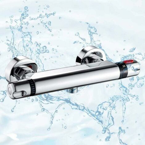 Mitigeur Thermostatique Douche Robinet Thermostatique En Laiton Chromé Anti-Brûlure 38℃ Avec Protection De Sécurité Argent Pour Salle De Bain-4 Points (1/4)