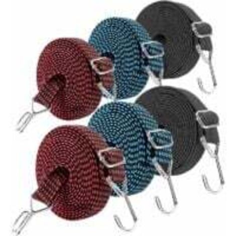 Lot de 6 tendeurs réglables 2 m avec crochet (noir + bleu + rouge) (1/4)