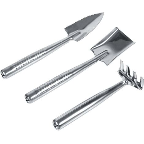 Enowelir Lot de 3 pelle pelle râteau mini jardin plantes outils jouets de jardinage pour enfants (poignée en acier inoxydable) (1/4)