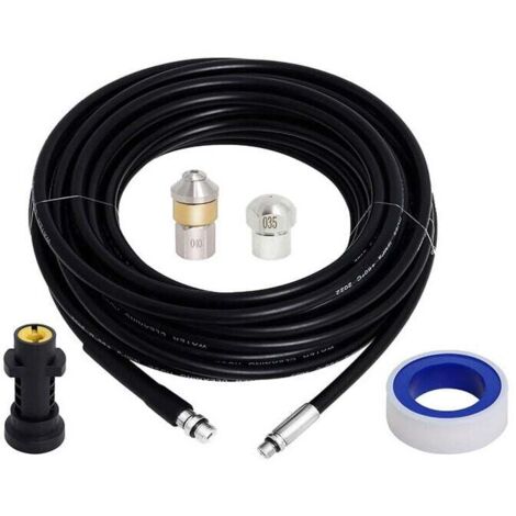 Enowelir Kit de nettoyage de tuyau d'évacuation pour nettoyeur haute pression avec adaptateur, déboucheur de tube flexible, buse rotative pour nettoyeurs haute pression Karcher,15M (1/4)