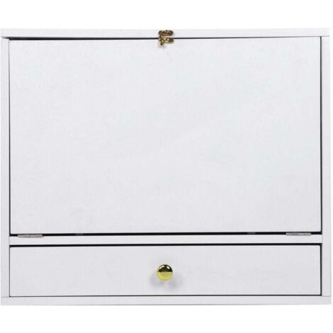 Enowelir Bureau mural, bureau mural avec tiroir de rangement et étagères, bureau mural rabattable pour ordinateur portable, bureau flottant pour bureau à domicile (1/4)