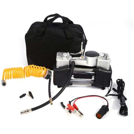 Enowelir Compresseur d'air, Mini compresseur d'air 12V Portable Kit de gonflage de pneus de voiture Pompe à pression à haut volume avec pince de batterie et tuyau enroulé pour voitures Vans (1/4)