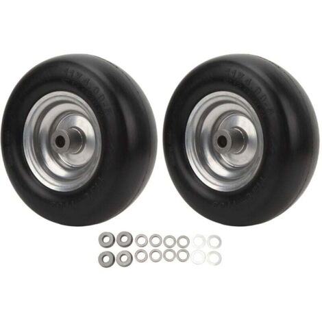 Enowelir Lot de 2 pneus plats pour tondeuse à gazon avec jante en acier pour tondeuse à gazon commerciale 28 cm de diamètre et 10 cm de largeur (1/4)