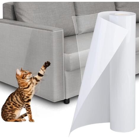 Protection anti-griffures pour meubles/canapés de chat, grande taille 45 cm x 1 m, adhésif simple face, transparent, matériau cuir/tissu, 5 feuilles par rouleau. (1/4)
