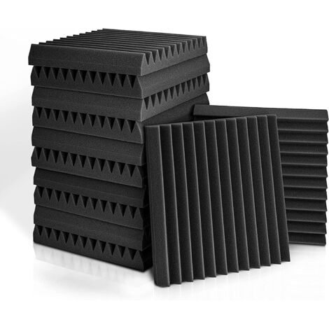 Lot De 12 Panneaux Acoustiques 10 Fentes 1 X 12 X 12 Pouces En Mousse Acoustique Cales D'Insonorisation De Studio Panneaux Haute Densite Resistants Au Feu (Noir) (1/4)