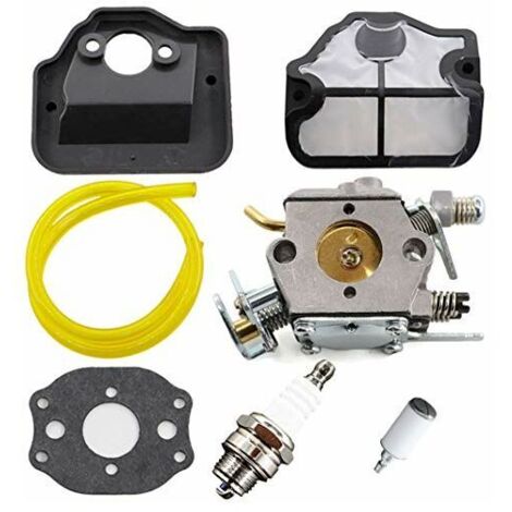 Carburateur de Remplacement pour Tronçonneuses Husqvarna 36, 41, 136, 137, 141, 142, Inclus Bougie d'Allumage et Kit de Filtre à Air, Remplace les Numéros 530071987, 530035482, 530029811. (1/4)