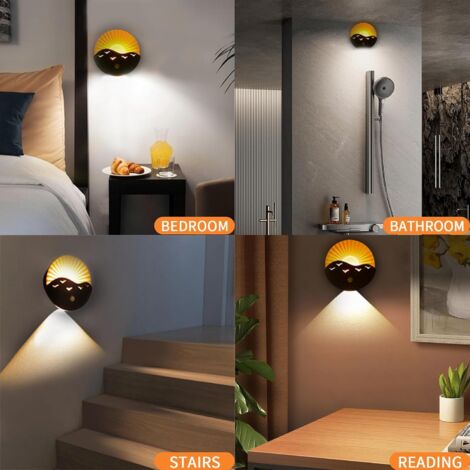 Applique Murale LED Sans Fil Rechargeable – Détecteur Mouvement + Télécommande – 3000K Blanc Chaud – Angle Réglable 0-120° – Idéal Couloir, Escalier, Chambre