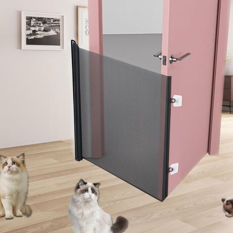 Barrière De Sécurité Chien Et Enfant Rétractable Extensible 150cm X 78cm - Noire - Intérieur Extérieur Sans Percage